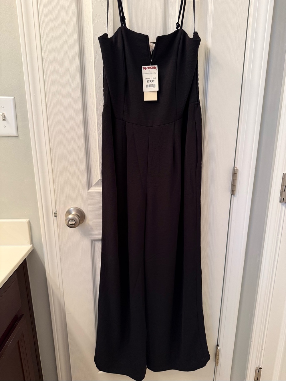 Black Smocked Strap Jumpsuit for Women